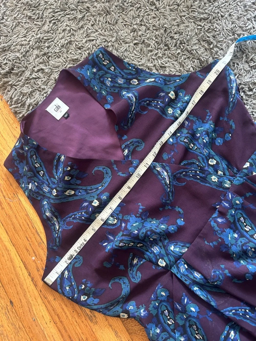 CAbi Treasure Paisley #3461 Floral Pocket Midi Dress Blue Plum Short Sleeve 12 - Picture 7 of 13